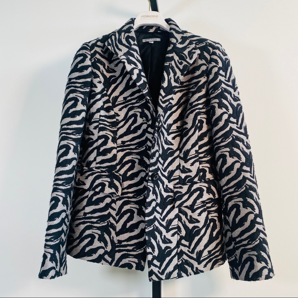 Anne Klein New York Black & Gray Zebra Jacquard Blazer Jacket Size 2